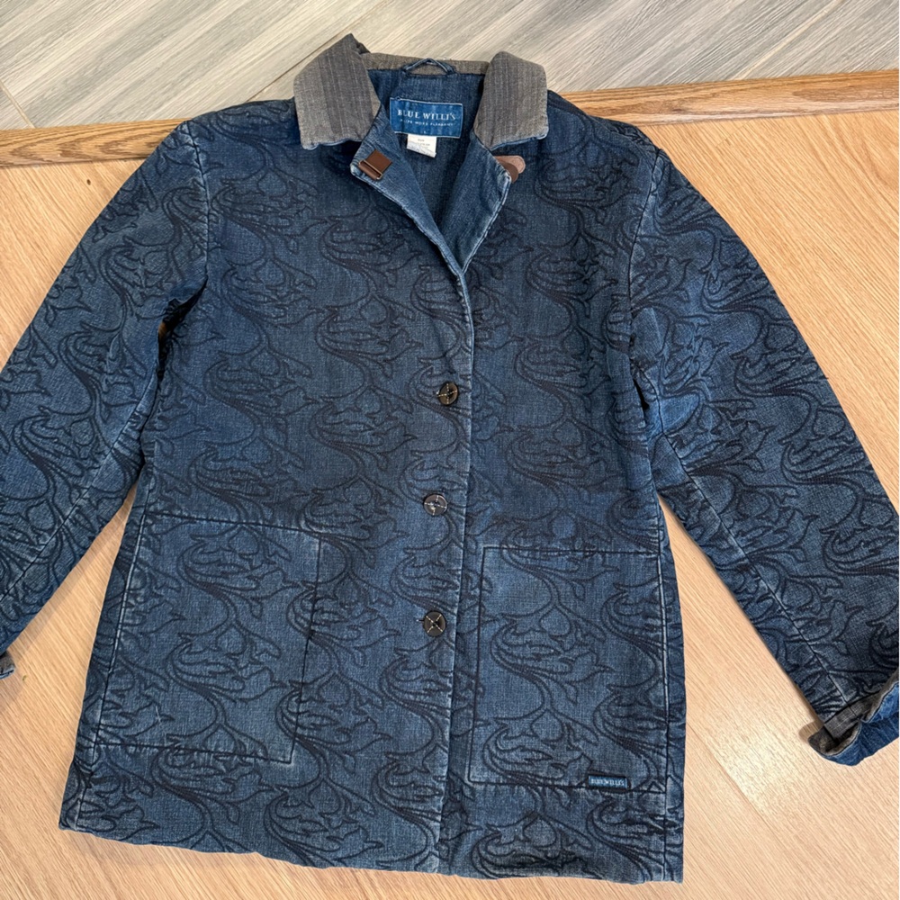 Vintage Blue Willi's Embroidered Denim Chore Jacket size large
